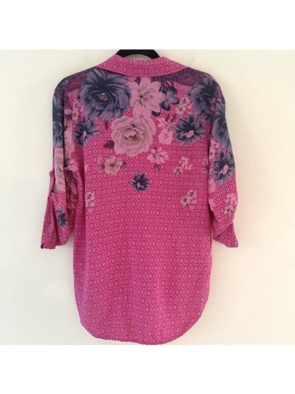 Free For Humanity Small Blouse Button Down Mixed Floral Twee Roll Tab Barbie Fun - Picture 6 of 16